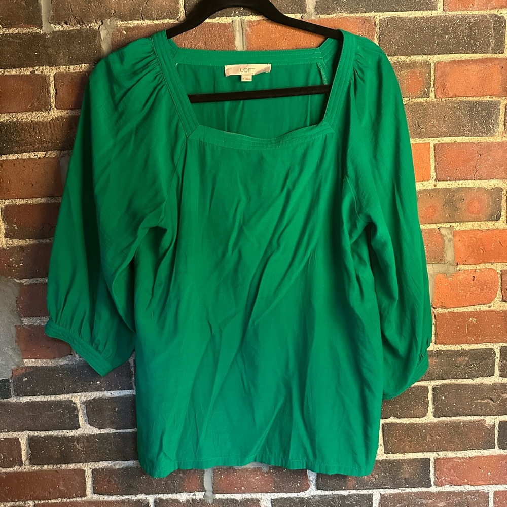 LOFT Green Relaxed Ruched Blouse